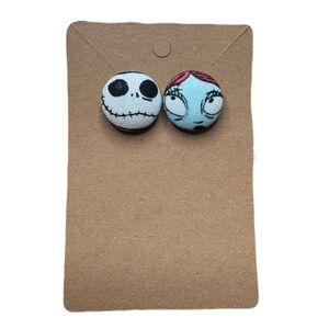 Nightmare Before Christmas Jack & Sally Button Stud Earrings